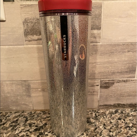 2013 Starbucks Metallic Silver Droplet Texture Tumbler Cup 16 oz Rare